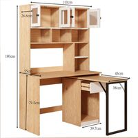 Bureau d'ordinateur, bureau étagère, bureau armoire, bureau de travail, bureau armoire, blanc naturel 180 cm