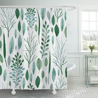 150 x 180 cm Duschvorhang mit grünem Blumenmuster, wasserdichter bedruckter Duschvorhang, inklusive 12 Haken, Badezimmeraccessoire.