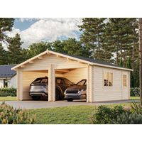 Garage en bois 28,4 m² – Structure en madriers 44 mm – 2 portes principales – Accès facile – Pour véhicules et espace de service – Palmako