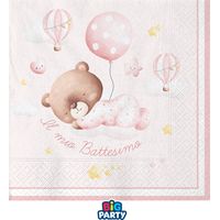 Big Party Tovaglioli Carta Battesimo Bear 25 x 25 Cm Cf 16 Pz Rosa