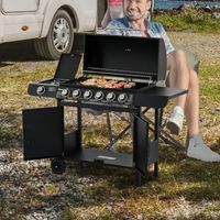Barbecue à gaz 7 brûleurs avec thermomètre, barbecue portable, noir
