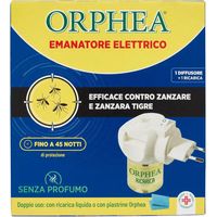 Orphea Antizanzare Elettrico + Ricarica 30ml Inodore Protezione 45 Notti