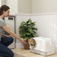 Bac à litière fermé XL en PP. maison de toilette pour grand chat. avec couvercle et pelle 59 x 39.5 x 39.5 cm gris clair