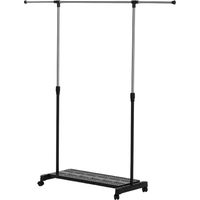 Tendedero extensible con ruedas, barra acero inoxidable, estante zapatos 159x42x168 cm negro plata
