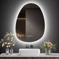 S'Afielina – Miroir lumineux de salle de bain 60 x 45 cm – Éclairage asymétrique avec 3 couleurs réglables – Antibuée et Bluetooth – Horloge et température