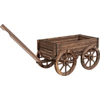 Jardinière bois extérieur forme carrito 4 roues avec manche 120x41x54 cm carbonisé