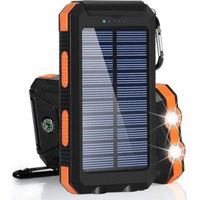 Power Bank Solaire 20000 mAh - Chargeur Portable pour Téléphone - Étanche avec Lampe Torche LED et Boussole - Pour Randonnée Camping Extérieur - 1 Pièce