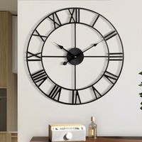 Wall Clock for Living Room Decor, Battery Operated 40cm (Black) Retro Roman Numerals Large Modern Round Silent Metal Wall Clock for Living Room Bedroom Kitchen Decor