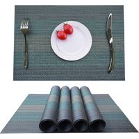 Placemat - PVC Non-slip Washable - Heat-resistant Dirt-repellent - For Kitchen Dining Table - Set Of 6 - Gray Blue