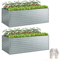 Set aus 2 verzinkten Hochbeeten, 180 x 90 x 60 cm Metall-Hochbeete mit sicherer Kante, Silber