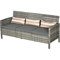 Divanetto da esterno 3 posti in rotin PE con cuscini sfoderabili, 173x68x78 cm, grigio
