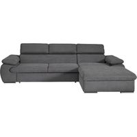 Casa Baoli – Canapé d'angle convertible 5 places tissu gris foncé – Méridienne droite – Coffre de rangement – Dimensions couchage 210x124cm