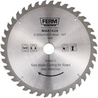 Ferm – Lame de scie circulaire 255mm – MSA1028 – 40 dents TCT pour bois dur – Alésage 30/16mm – Compatible TS1033 et TSM1034