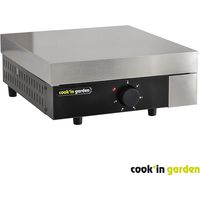 Cook'In Garden – Plancha électrique 2500W – Surface de cuisson 43 x 42 cm – Plaque en fonte émaillée – Capot rabattable pour rangement facile