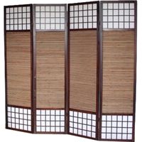 Pegane – Paravent séparateur de pièce en bois et bambou 4 pans – Hauteur 2 m – Design avec quadrillage et papier de riz – Idéal pour espaces intérieurs