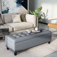 Banc Banc rembourré avec rangement Banc de lit avec couvercle en lin Banc de poitrine Banc de rangement pour salon Chambre gris