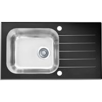 Alveus Altone - Fregadero 78x44 cm, con control de desagüe, cristal negro/acero inoxidable 1114558