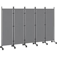 Paravent 5 Panneaux 252x170cm. Paravent Pliant avec 12 Roulettes et Clips de Connexion. Acier et Polyester. Gris Foncé