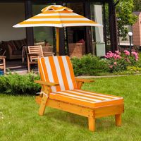 Costway – Transat en bois pour enfants 3-8 ans – Parasol amovible et réglable – Coussin lavable – Charge max 50 kg – Confort optimal intérieur/extérieur