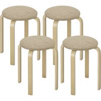 Set 4 Sgabelli Impilabili e Imbottiti con Rivestimento in Tessuto e Gambe in Legno, Cachi