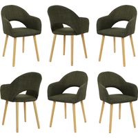 Goeurvant Chaises de salle à manger confortables en tissu effet lin avec dossier en forme de croissant et accoudoirs ergonomiques, L'alliance parfaite de soutien et de style - Lot de 6 - Vert olive