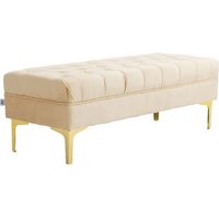 Panca imbottita con rivestimento trapuntato effetto velluto beige 118x45x42 cm