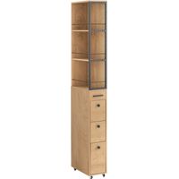 SoBuy NSR13-N Säulenmöbel, Hohe Schrank mit Rollen, Schmale Regalmöbel mit 3 Ebenen und 3 Schubladen, Für Badezimmer, Küche, Esszimmer, Büro, Wohnzimmer, 40x20x169,5cm