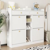 Élégant meuble à chaussures avec 4 portes basculantes, 2 tiroirs et 3 compartiments ouverts – Idéal pour les couloirs et entrées modernes