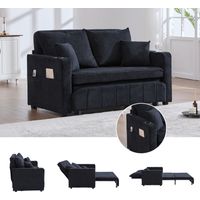 Canapé convertible 139x73x83cm avec USB et Porte-gobelet - Petit Sofa 2 Places Design Moderne - Chenille - Noir
