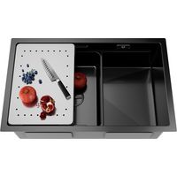 CECIPA MAX Fregadero de un Seno 70 x 44 x 21 CM Fregadero de Cocina Fregadero Integrado de Acero Inoxidable Fregadero de Cocina con Escurridor + Lavabo, Antracita