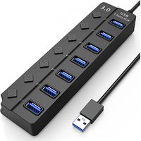Hub USB 3.0 à 7 ports – avec interrupteur marche/arrêt – vitesse de transfert de 5 Gbit/s – compatible MacBook et PC – câble de 1,2 m