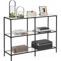 VASAGLE Mesa de Consola, Mesa de Entrada con 3 Estantes, Estantería de Vidrio Templado, 100 x 30 x 73 cm, Marco de Acero, Moderno, para Salón, Dormitorio, Pasillo, Negro