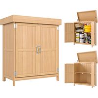 Abri de jardin en bois 74 x 43 x 88 cm, idéal pour ranger outils et bois de chauffage. 2 portes et toit en asphalte à charnières, couleur naturelle.