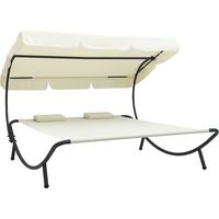 Tumbona de exterior con dosel y almohadas blanco crema vidaXL