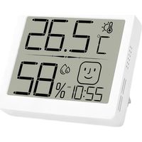 Digital indoor thermo-hygrometer with alarm clock, thermometer, humidity indicator, display with emojis, maximum/minimum value recording and wall mount.