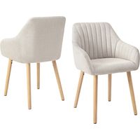 Minimalist dining chairs with comfortable backrests, ergonomic armrests and sturdy wooden legs – Set of 2 - Beige