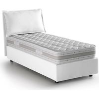 Talamo Italia Cama individual Penelope, Cama contenedor con revestimiento de tela, 100% Made in Italy, Apertura frontal, con colchón Cm 90x190 incluido, Blanco, con embalaje reforzado
