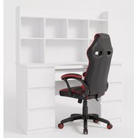 Set: scrivania con ripiano sopraelevato e sedia gaming con meccanismo TILT, Bianco opaco / Rosso-Nero, 130 x 51 x 146 cm