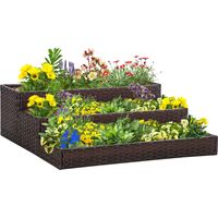 Orto Rialzato a 3 Livelli in Rattan Sintetico senza Fondo per Piante e Verdure, 120x120x40cm, Grigio