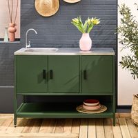 Cuisine d'extérieure en acier vert avec évier L120cm