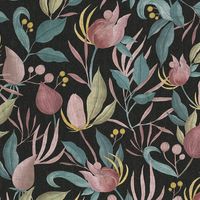 Blumen Tapete Profhome 790622 heißgeprägte Vliestapete leicht strukturiert mit floralen Ornamenten matt schwarz alt-rosa pastell-blau oliv-gelb 5,33 m2