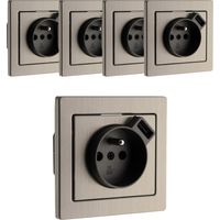 Lot de 5 prises 2P+T + USB encastrable Inox Art'Flat -