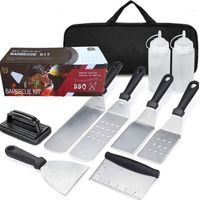 Ustensiles pour Plancha 10 Pièces Spatule pour Barbecue Acier Inoxydable Accessoire Plancha Kit Plancha pour Teppanyaki