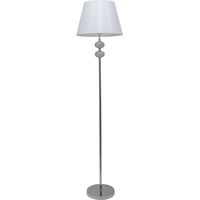 Pie de salón cromo bolas mosaico espejo pantalla lona blanca 1xE27