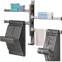 BUNTHAUS PA Barre porte-serviettes pivotante à 180°, 4 pôles, en alliage d'aluminium, avec bras pivotant, pour salle de bain, crochet pivotant, rangement mural, gris argenté