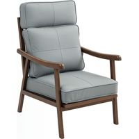Sillón tapizado en PU con marco de madera nogal, cojines acolchados gruesos gris 130x80x70 cm