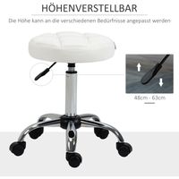 Rollhocker Höhenverstellbarer Drehbarer Arbeitshocker für Büro & Salon, Kunstleder Weiß Ø35,5 x 51-67 cm