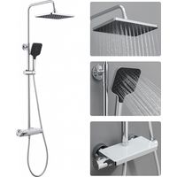 AURALUM MAX Sistema doccia con termostato, soffione a pioggia con doccetta a 3 funzioni, soffione a soffitto e mensola per il bagno, cromato