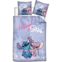 Parure de lit enfant 140x200 cm réversible – 1 housse de couette et 1 taie d'oreiller – Polycoton – Licence officielle Lilo & Stitch – Aymax