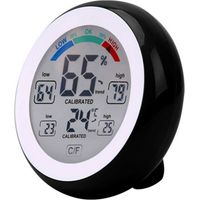 Kabelloses elektronisches Thermometer-Hygrometer für den Innen- und Außenbereich, runder Touchscreen mit LCD-Anzeige, schwarz